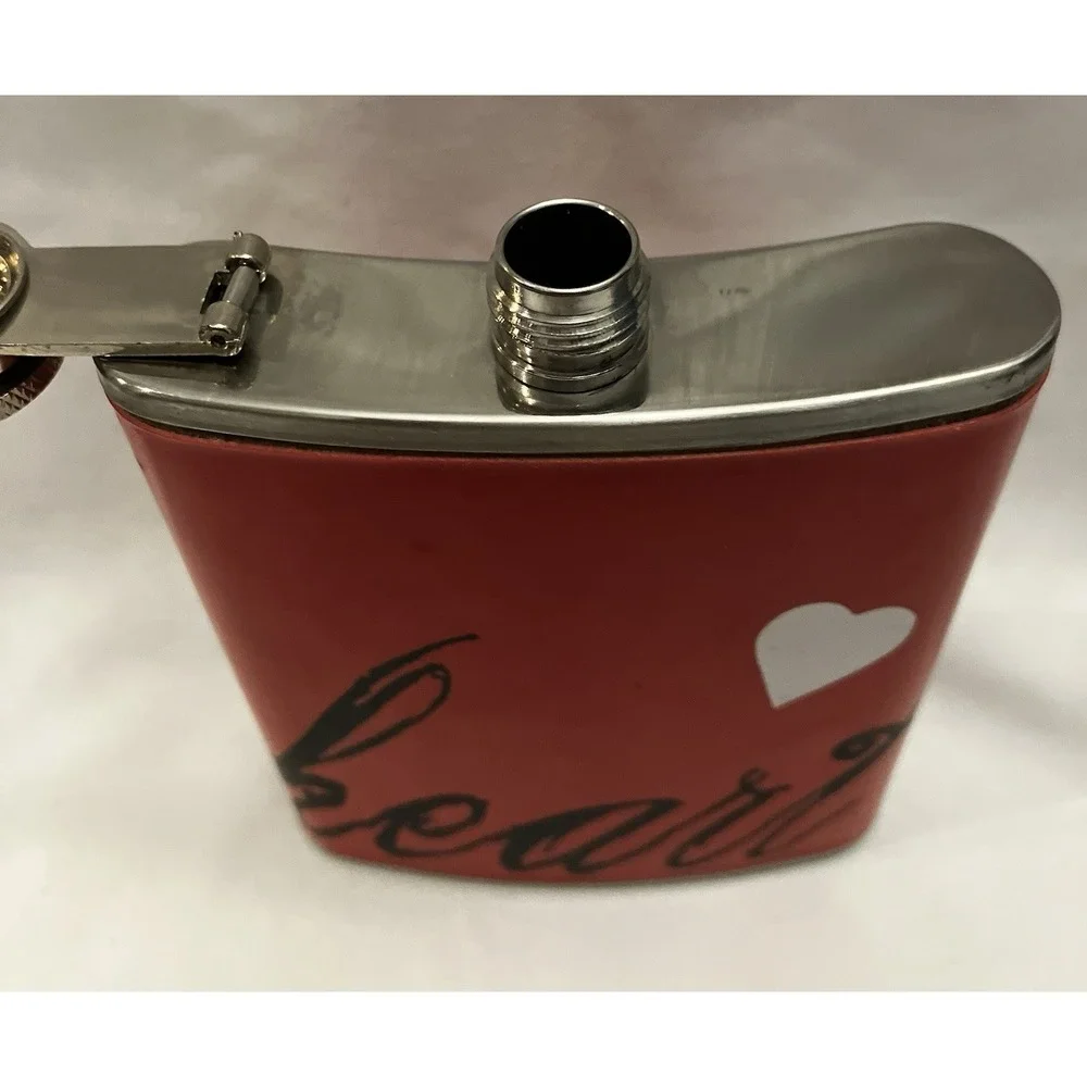 Red Faux Leather Wrap Heart Design 6oz Stainless Steel Hip Flask Pocket Purse